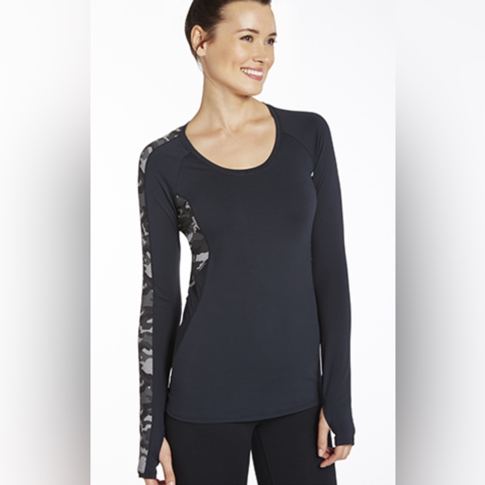 Fabletics Berlin Top Women L Black Contrast Camo Long Sleeve Performance Jersey